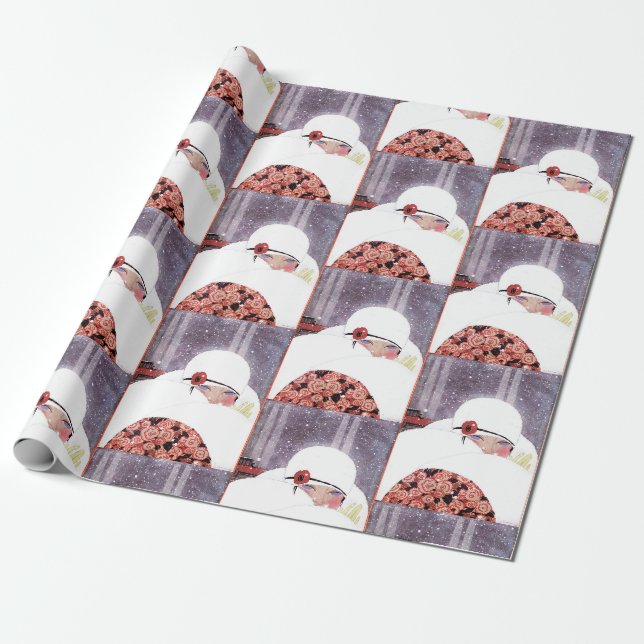 PAPIER CADEAU FEMME DANS LA NEIGE, MODE DE BEAUTÉ HIVER (Déroulé)