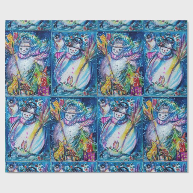 Papier Cadeau FEMME DE NEIGE, ARBRE DE NOËL ET JOUETS Hiver (Plat)