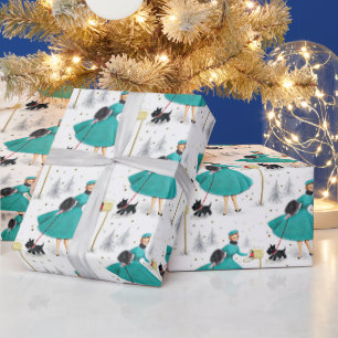 Papier Cadeau Femme de Noël rétro vintage avec Scotty Dog