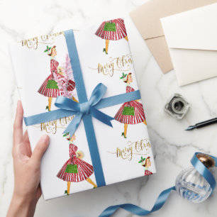 Papier Cadeau Femme de Noël vintage 1950 Joyeux Noël