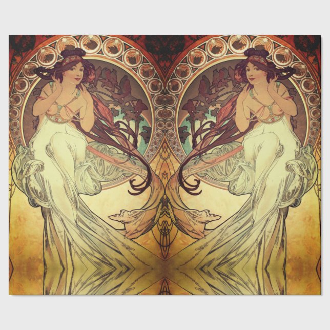 Papier Cadeau Femme élégante Art nouveau Alphonse Mucha  (Couture)