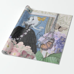 Papier Cadeau Femme élégante bleue Robe florale Chic