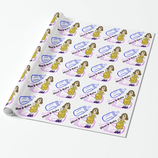 Papier Cadeau Femme enceinte et papier d'emballage de biberons (Déroulé)