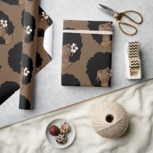 Papier Cadeau Femme noire avec fleur dans les cheveux, Brown