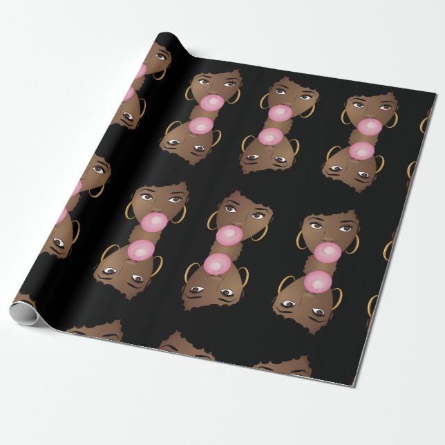 Papier Cadeau Femme noire, Bubblegum rose (Déroulé)