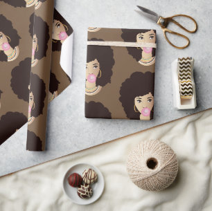 Papier Cadeau Femme noire, Bubblegum rose, Brown