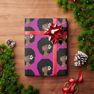 Papier Cadeau Femme noire, Fleur dans les cheveux naturels, Mage