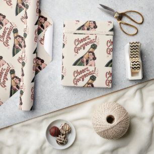 Papier Cadeau Femme Pin-Up et texte « À votre santé, Magnifique