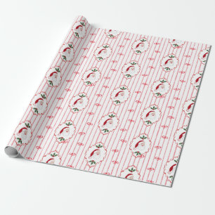 Papier Cadeau Fenêtre de cameo de Santa Holly avec rayure de nœu