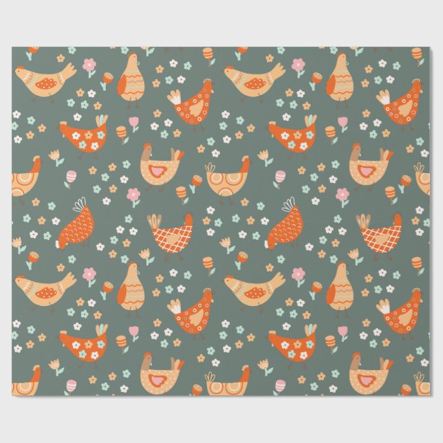 Papier Cadeau Ferme Country Folk Art (Plat)