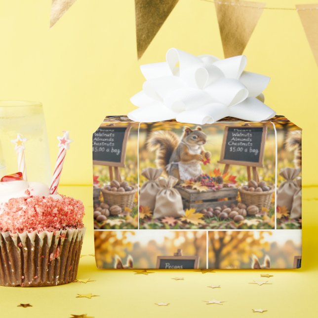 Papier Cadeau Ferme d'automne avec écureuil (Fête d'anniversaire)