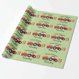 Papier Cadeau Ferme de camions Red Tractor Nom et âge