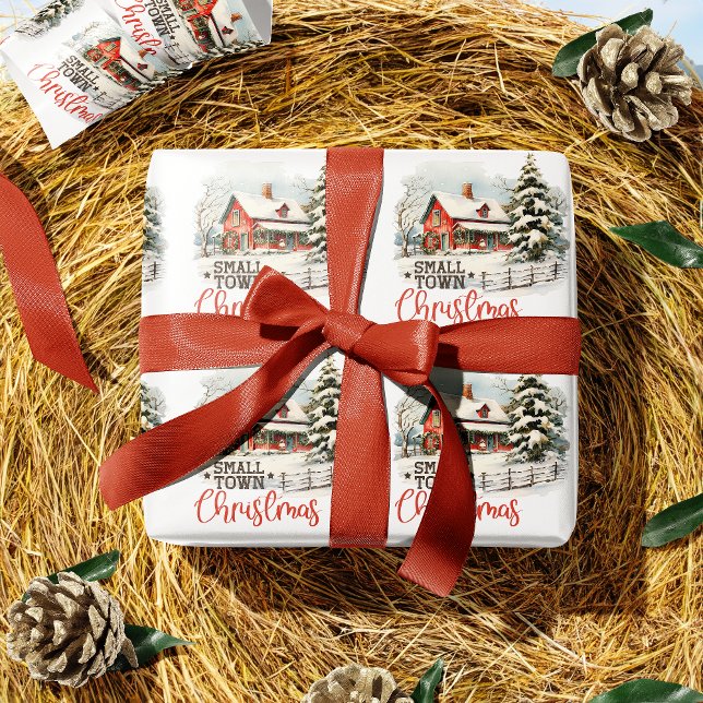 Papier Cadeau Ferme de Noël rustique de petite ville (Créateur téléchargé)