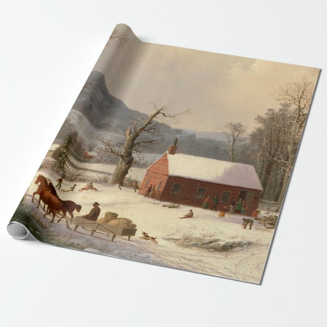 Papier Cadeau Ferme d'hiver vintage (Déroulé)