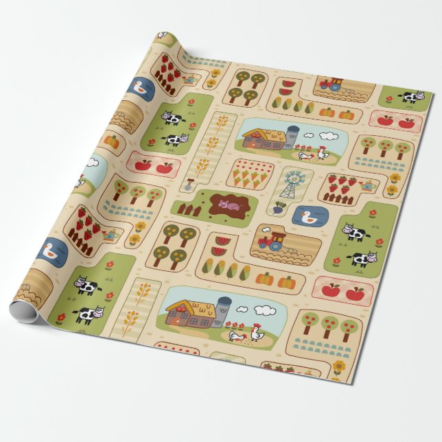 Papier Cadeau Ferme Enfants Bébé Animaux de ferme Agriculture Ka (Déroulé)