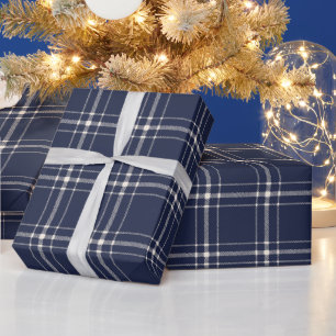 Papier Cadeau Ferme plaid marine du pays dessiné à la main blanc