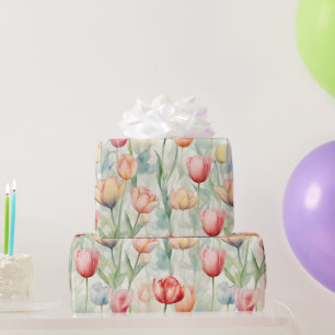 Papier Cadeau Ferme Rouge Fleurs de tulipe jaune Anniversaire