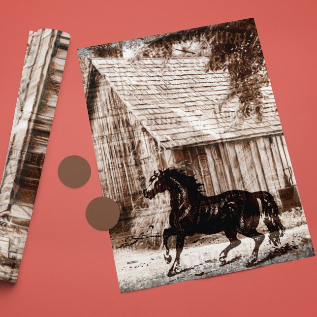 Papier Cadeau Ferme Rustic Barn Horse (Créateur téléchargé)
