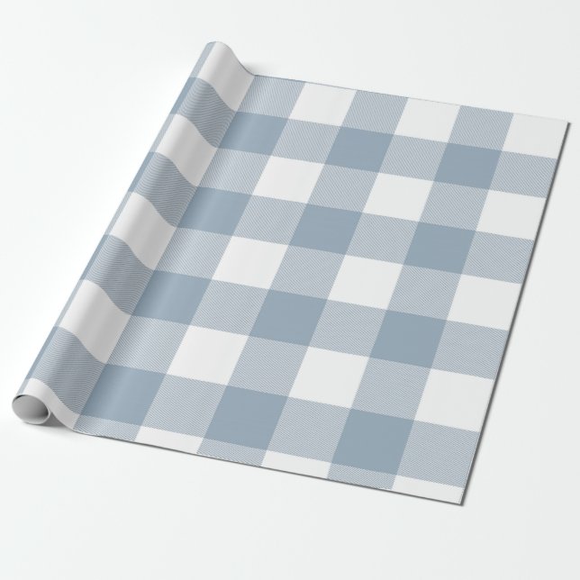 Papier Cadeau Ferme Rustique Carré de Plaid Bleu Gris Buffalo (Déroulé)