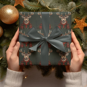 Papier Cadeau Ferme Rustique Plaid Deer Et Vert