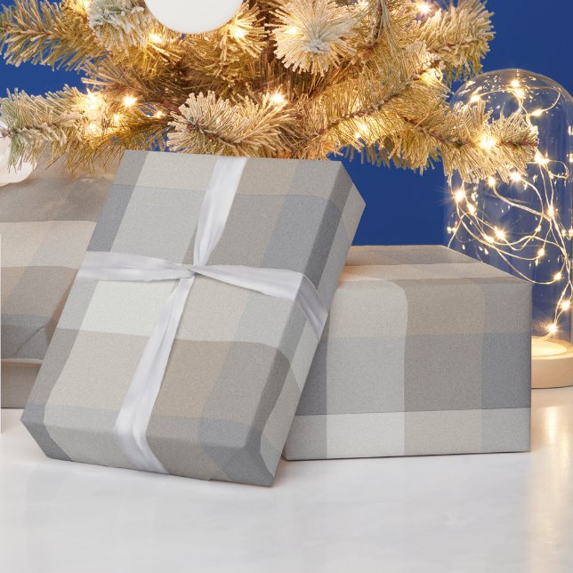 Papier Cadeau Ferme Rustique Plaid Tan Grey Ivory (Vacances)