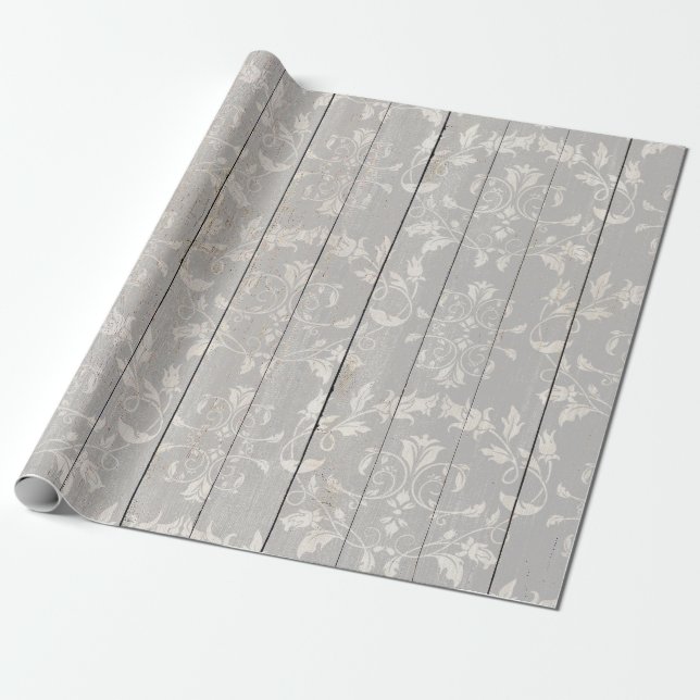 Papier Cadeau Ferme rustique Shabby Chic Bois Blanc Décoratif (Déroulé)