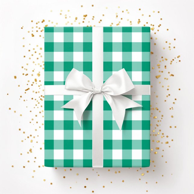 Papier Cadeau Ferme rustique Vert vérifié En vichy Motif (Rustic Farmhouse Green Checked Gingham Pattern Wrapping Paper)
