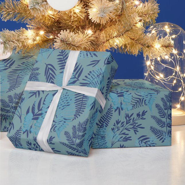 Papier Cadeau Ferns in Blue and Turquoise Wrapping Paper (Vacances)