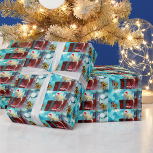 Papier Cadeau Ferret pour animaux de compagnie blanc à Santa Hat