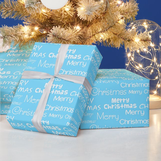Papier Cadeau Festif bleu clair et blanc Joyeux Noël (Vacances)