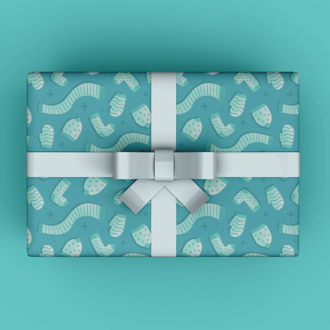 Papier Cadeau Festif Bleu Fête Motif Noël (Modern Winter Gift Wrapping Paper for Christmas in blue and teal colors.)