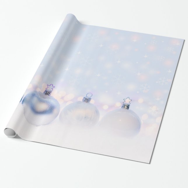 Papier Cadeau Festif boules de Noël en argent sur la neige (Déroulé)