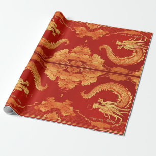 Papier Cadeau Festif Dragon chinois Nouvel An
