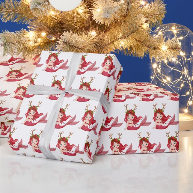 Papier Cadeau Festif fête de Noël de sirène de plage carrelée (Vacances)