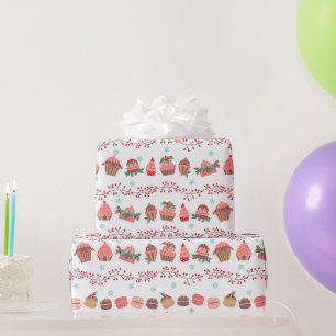 Papier Cadeau Festif gâteaux de Noël Macarons