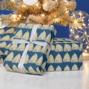 Papier Cadeau Festif Golden Christmas Tree Watercolor Holiday