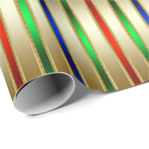 Papier Cadeau Festif Grandes Glam Rouge Bleu Vert Or