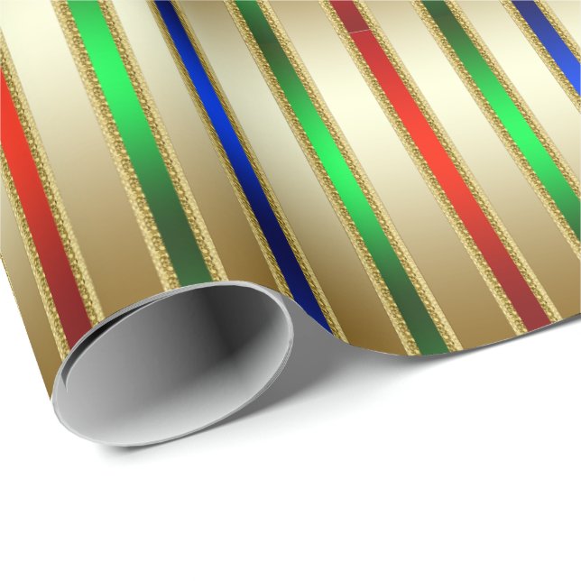 Papier Cadeau Festif Grandes Glam Rouge Bleu Vert Or (Coin rond)