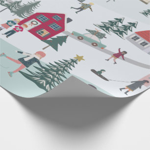 Papier Cadeau Festif hiver Noël Ville/Village Vacances