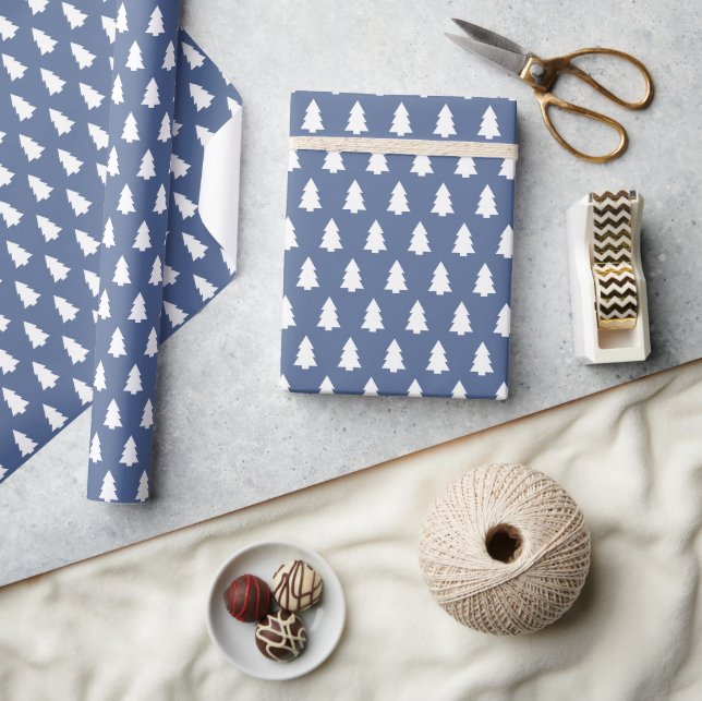 Papier Cadeau Festif Hollandais Bleu Blanc Arbre de Noël motif (Artisanat)