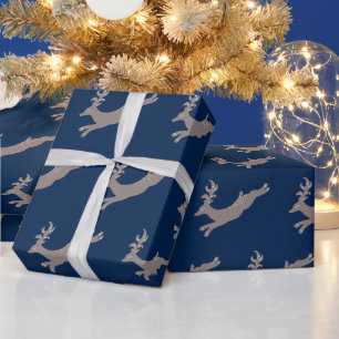 Papier Cadeau Festif Marine Tan Flying Reindeer Enfants Noël