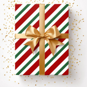 Papier Cadeau Festif moderne Rouge Vert rayures Noël
