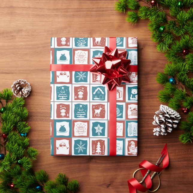 Papier Cadeau Festif Noël Avent Calender Carrelage mosaïque (Cadeau de vacances)