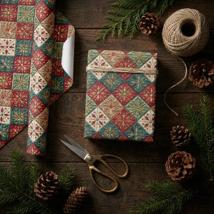 Papier Cadeau Festif Noël Motif à couture