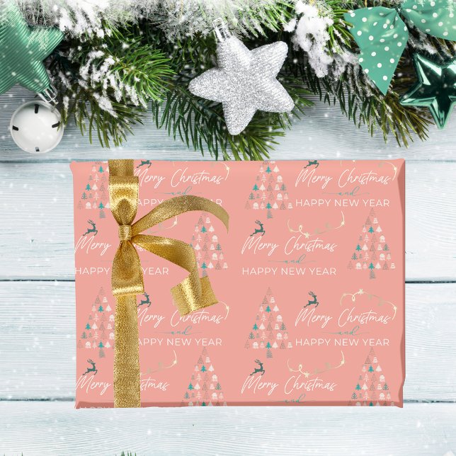 Papier Cadeau Festif Retro Doodle Christmas Tree Reindeer Stars (Festive Retro Doodle Christmas Tree Reindeer Stars Wrapping Paper)