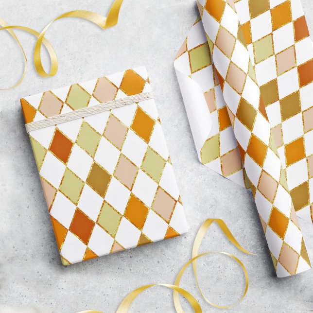 Papier Cadeau Festif Retro Orange Beige Diamond Motif (Créateur téléchargé)