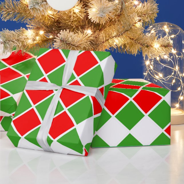 Papier Cadeau Festif Rouge Blanc Vert Diamant Carrés À damiers (Vacances)