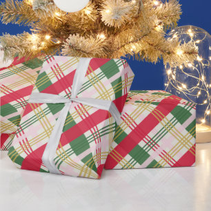 Papier Cadeau Festif Rouge Vert Jaune Jaune Plaid Noël