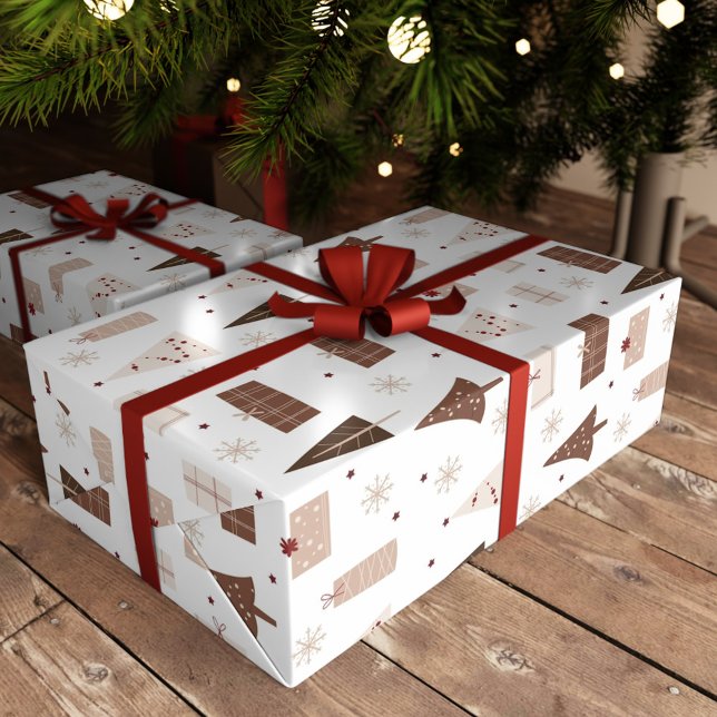Papier Cadeau Festif traditionnel Arbres nordiques Cadeaux Noël (Créateur téléchargé)