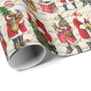 Papier Cadeau Festif Vintage Victorien Noël Père Noël Motif